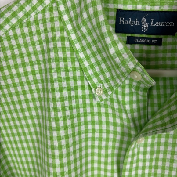 Ralph Lauren Classic Fit  Button Down Shirt Men’s Large Green White Gingham - Picture 4 of 5